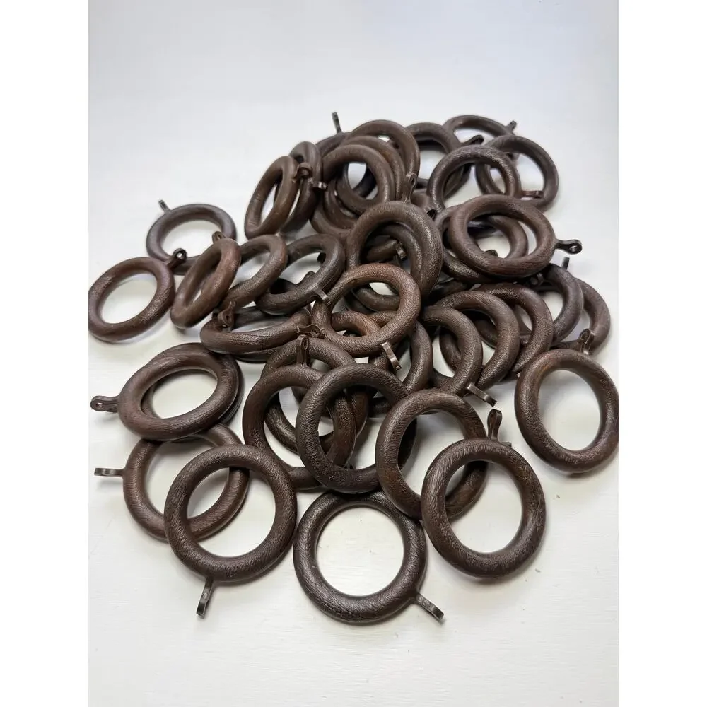 45 Vintage Faux Wood Curtain Rings Lot Brown Plastic Cafe Drapery Eyelet